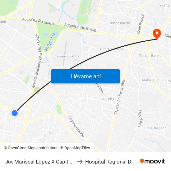 Av. Mariscal López X Capitán Bueno to Hospital Regional De Luque map