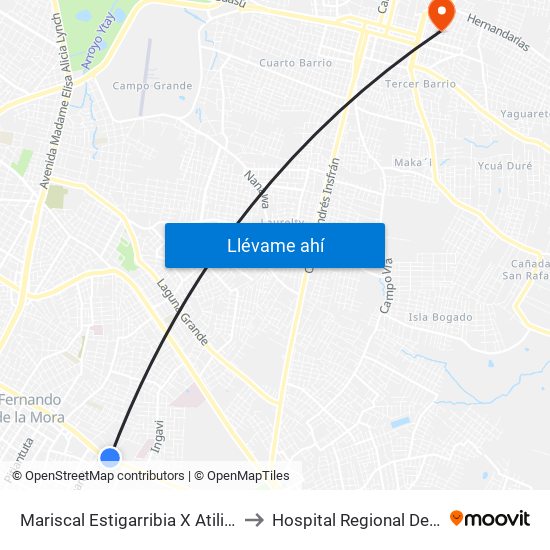 Mariscal Estigarribia X Atilio Galfre to Hospital Regional De Luque map