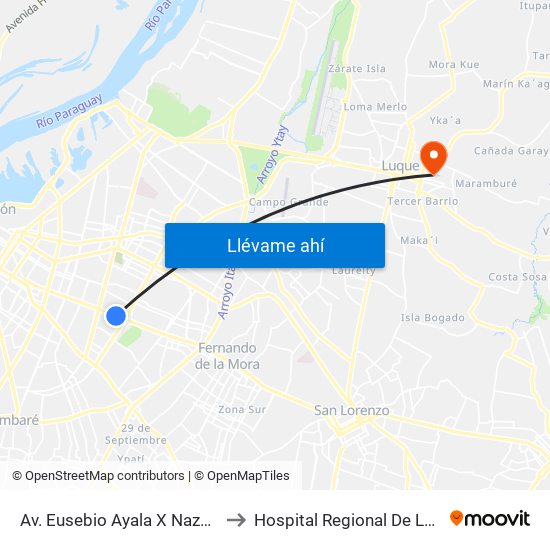 Av. Eusebio Ayala X Nazareth to Hospital Regional De Luque map