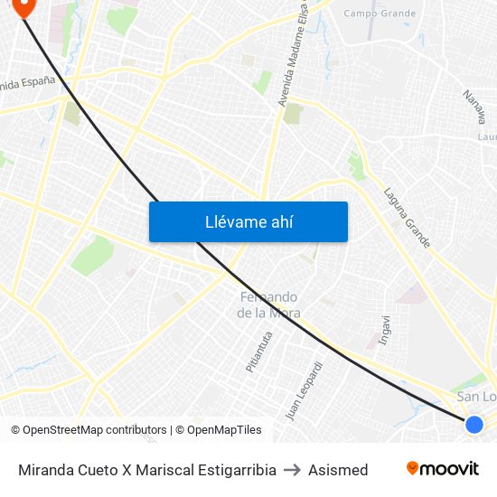 Miranda Cueto X Mariscal Estigarribia to Asismed map