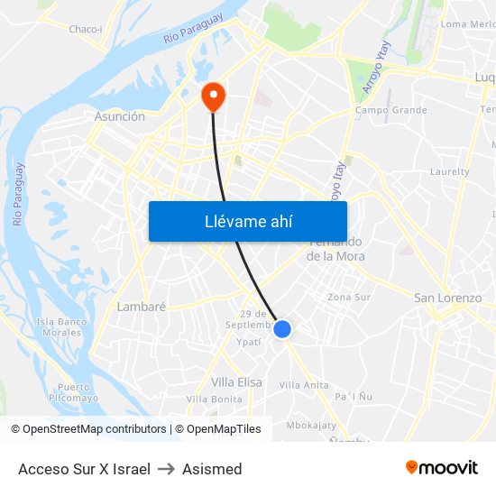 Acceso Sur X Israel to Asismed map