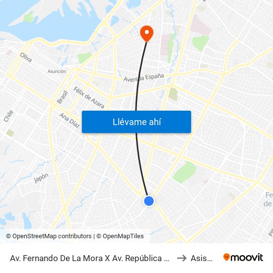 Av. Fernando De La Mora X Av. República Argentina to Asismed map