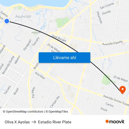 Oliva X Ayolas to Estadio River Plate map