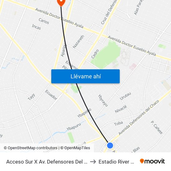 Acceso Sur X Av. Defensores Del Chaco to Estadio River Plate map