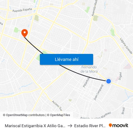 Mariscal Estigarribia X Atilio Galfre to Estadio River Plate map