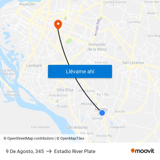 9 De Agosto, 345 to Estadio River Plate map
