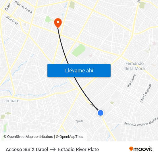 Acceso Sur X Israel to Estadio River Plate map