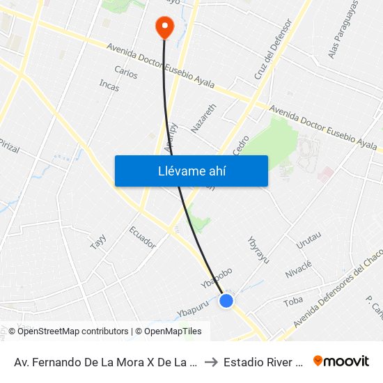 Av. Fernando De La Mora X De La Victoria to Estadio River Plate map