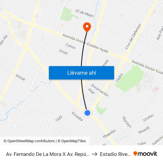 Av. Fernando De La Mora X Av. República Argentina to Estadio River Plate map