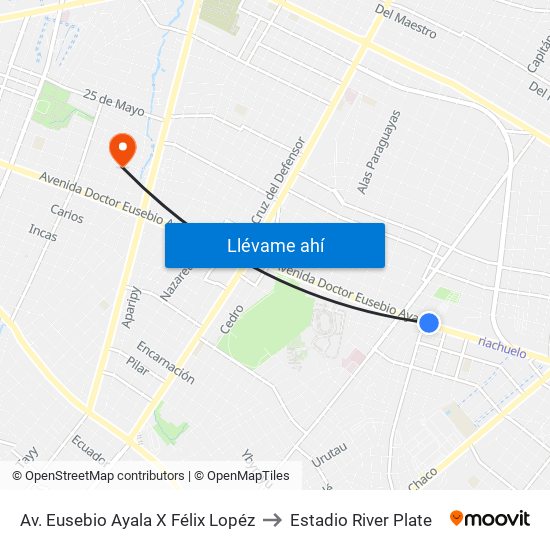 Av. Eusebio Ayala X Félix Lopéz to Estadio River Plate map