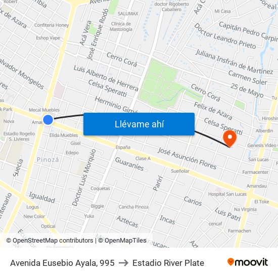 Avenida Eusebio Ayala, 995 to Estadio River Plate map