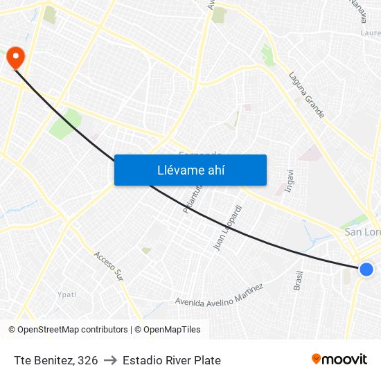 Tte Benitez, 326 to Estadio River Plate map