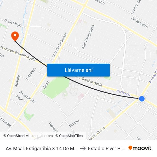 Av. Mcal. Estigarribia X 14 De Mayo to Estadio River Plate map