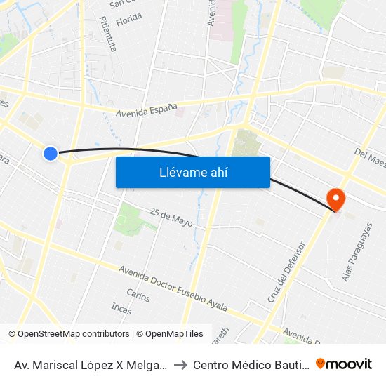 Av. Mariscal López X Melgarejo to Centro Médico Bautista map