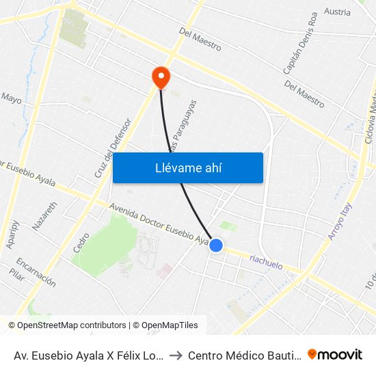 Av. Eusebio Ayala X Félix Lopéz to Centro Médico Bautista map