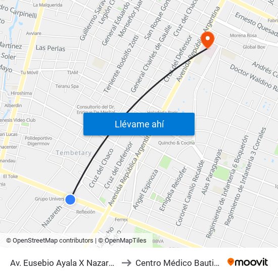 Av. Eusebio Ayala X Nazareth to Centro Médico Bautista map