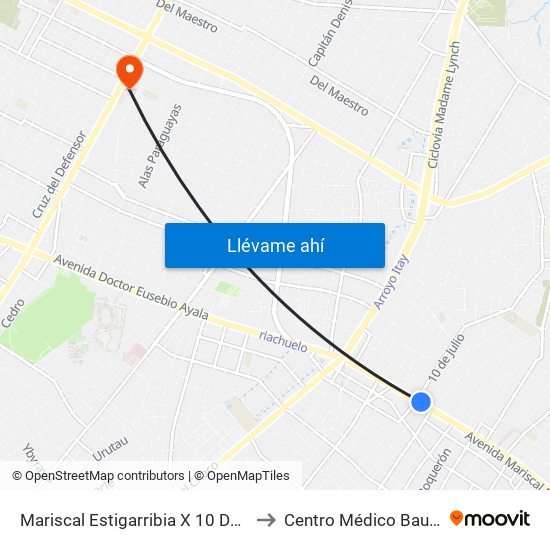 Mariscal Estigarribia X 10 De Julio to Centro Médico Bautista map