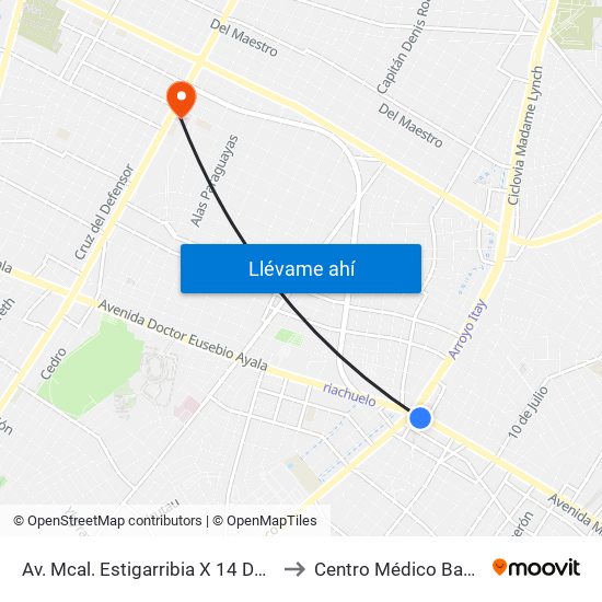 Av. Mcal. Estigarribia X 14 De Mayo to Centro Médico Bautista map