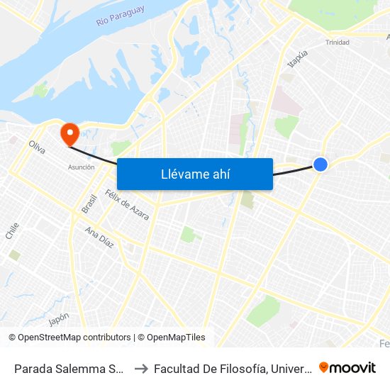 Parada Salemma Super Center to Facultad De Filosofía, Universidad Católica map
