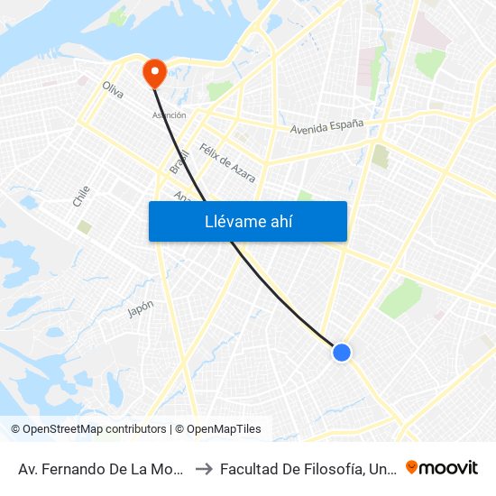 Av. Fernando De La Mora X Av. Argentina to Facultad De Filosofía, Universidad Católica map