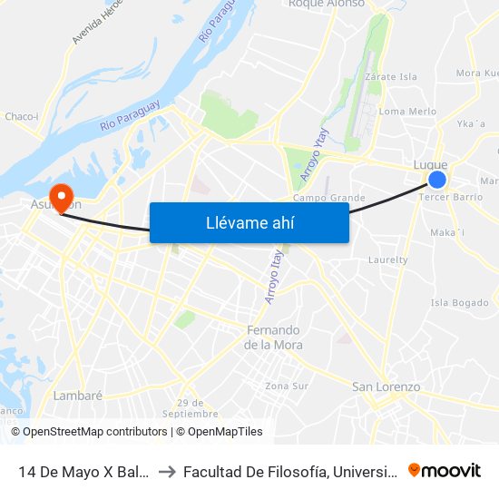 14 De Mayo X Balderrama to Facultad De Filosofía, Universidad Católica map