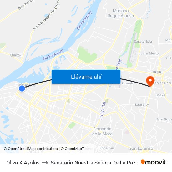 Oliva X Ayolas to Sanatario Nuestra Señora De La Paz map