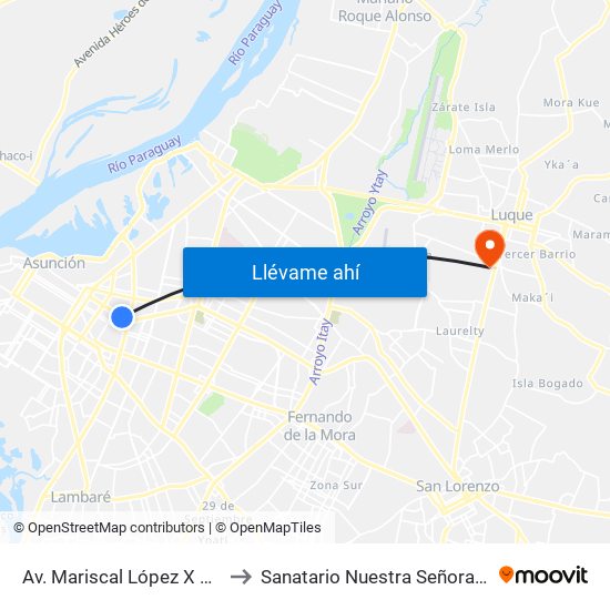 Av. Mariscal López X Melgarejo to Sanatario Nuestra Señora De La Paz map