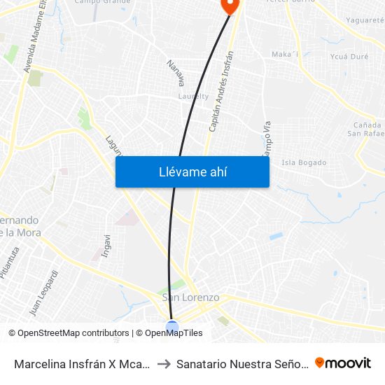 Marcelina Insfrán X Mcal. Estigarribia to Sanatario Nuestra Señora De La Paz map