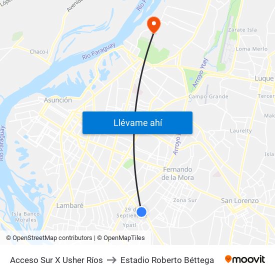 Acceso Sur X Usher Ríos to Estadio Roberto Béttega map