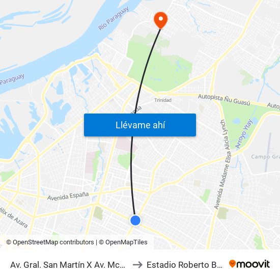 Av. Gral. San Martín X Av. Mcal. López to Estadio Roberto Béttega map