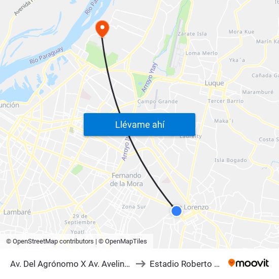 Av. Del Agrónomo X Av. Avelino Martínez to Estadio Roberto Béttega map