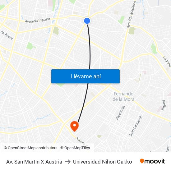 Av. San Martín X Austria to Universidad Nihon Gakko map