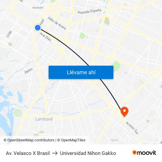 Av. Velasco X Brasil to Universidad Nihon Gakko map