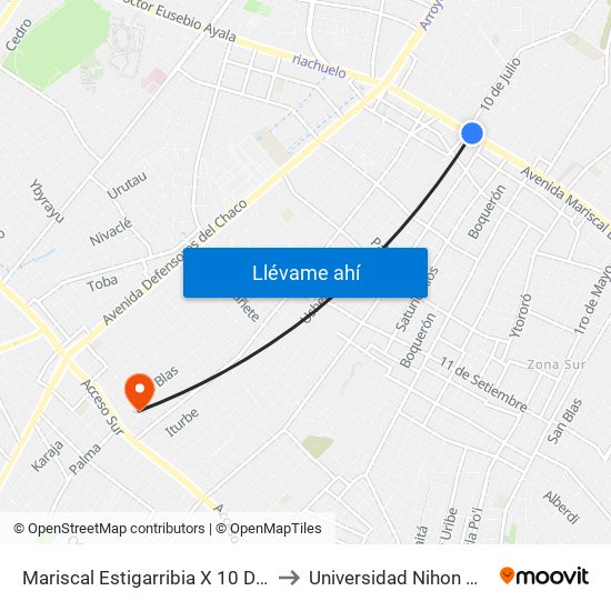 Mariscal Estigarribia X 10 De Julio to Universidad Nihon Gakko map