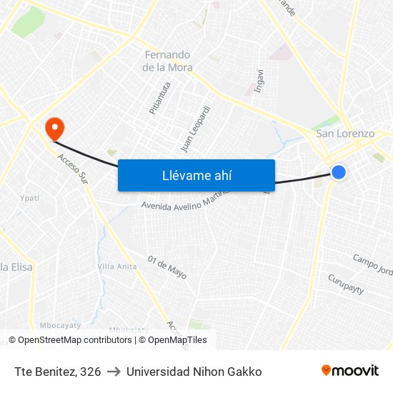 Tte Benitez, 326 to Universidad Nihon Gakko map