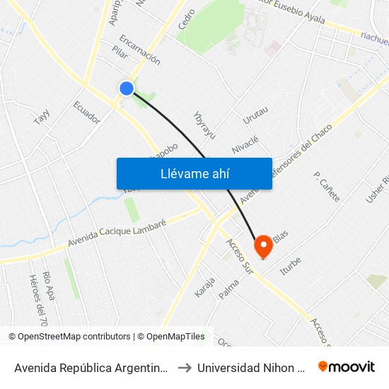 Avenida República Argentina, 3016 to Universidad Nihon Gakko map