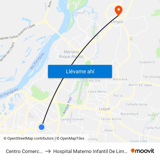 Centro Comercial to Hospital Materno Infantil De Limpio map