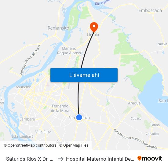 Saturios Ríos X Dr. Pellón to Hospital Materno Infantil De Limpio map