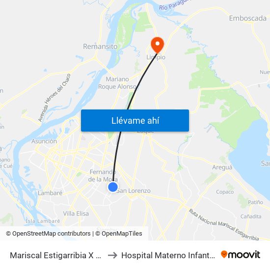 Mariscal Estigarribia X Atilio Galfre to Hospital Materno Infantil De Limpio map