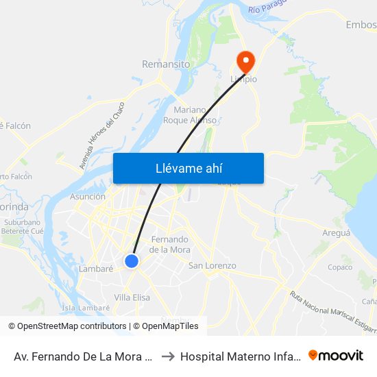 Av. Fernando De La Mora X De La Victoria to Hospital Materno Infantil De Limpio map