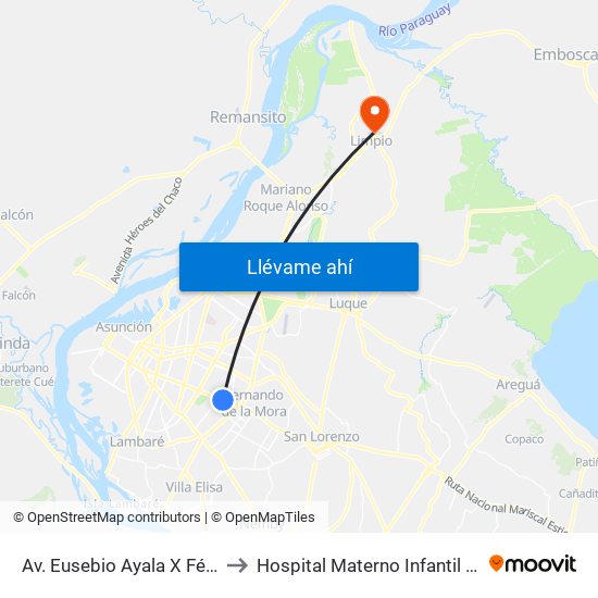 Av. Eusebio Ayala X Félix Lopéz to Hospital Materno Infantil De Limpio map