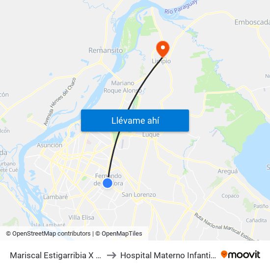 Mariscal Estigarribia X 10 De Julio to Hospital Materno Infantil De Limpio map