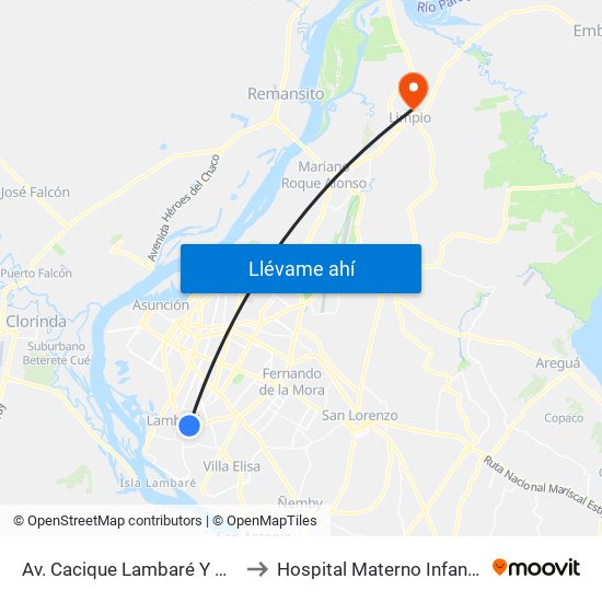 Av. Cacique Lambaré Y Calle Escobar to Hospital Materno Infantil De Limpio map