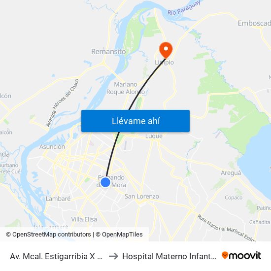 Av. Mcal. Estigarribia X 14 De Mayo to Hospital Materno Infantil De Limpio map
