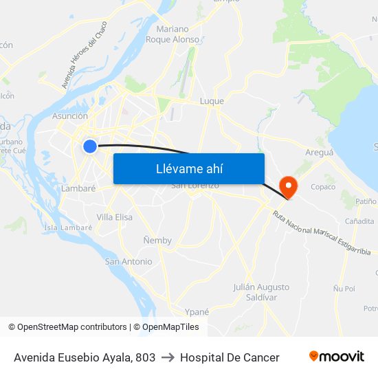 Avenida Eusebio Ayala, 803 to Hospital De Cancer map