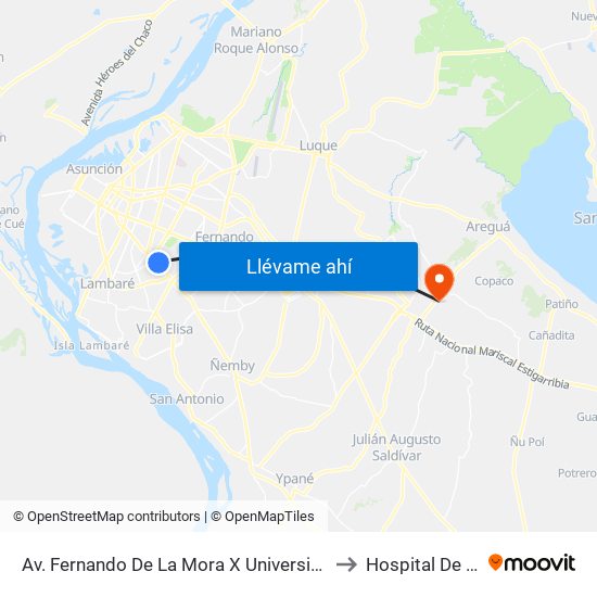 Av. Fernando De La Mora X Universitarios Del Chaco to Hospital De Cancer map