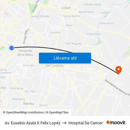 Av. Eusebio Ayala X Félix Lopéz to Hospital De Cancer map