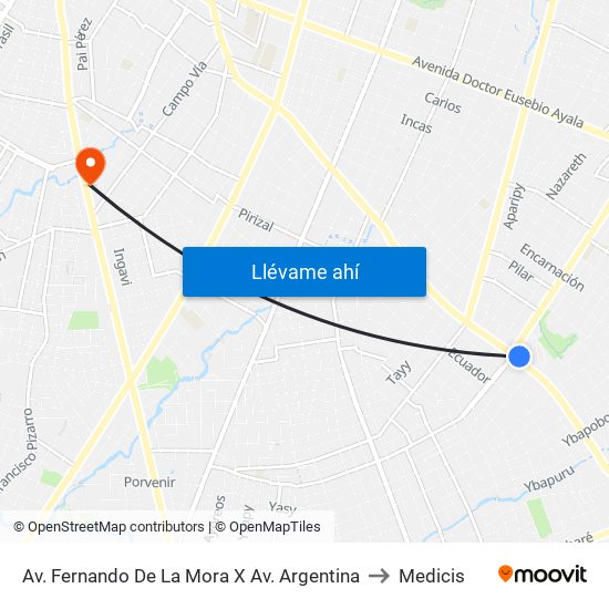 Av. Fernando De La Mora X Av. Argentina to Medicis map