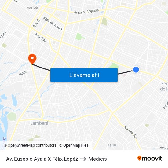 Av. Eusebio Ayala X Félix Lopéz to Medicis map