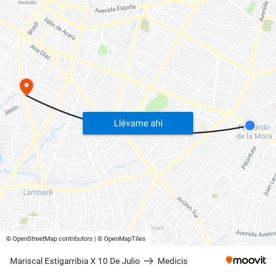 Mariscal Estigarribia X 10 De Julio to Medicis map